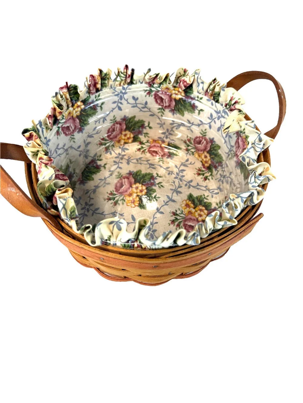 1995 Longaberger Mother's Day Basket of Love w/Floral Liner, Protector & Tie-On